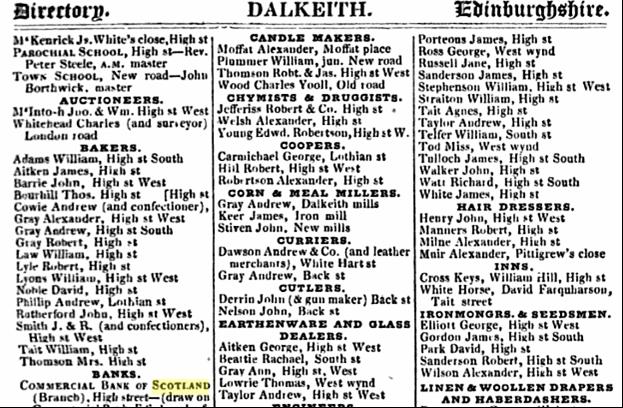 1837 Pigot Directory of Scotland Listing