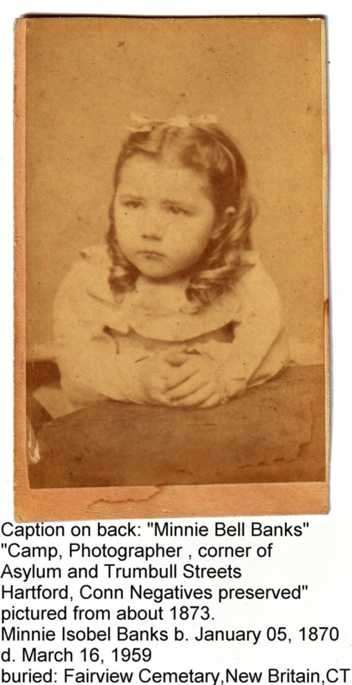 carte-de-visite of Minnie Bell Banks about 1873, New Britain, Connecticut