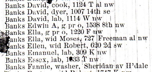 1886 Washington DC City Directory - Edwin Banks