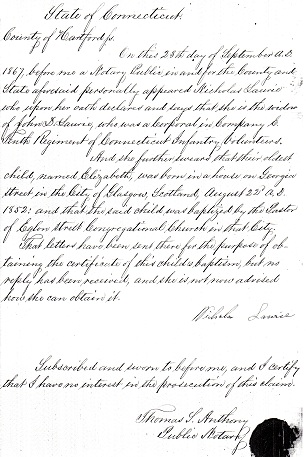 Civil War Pension Record - John D. Laurie - 10th Connecticut Infantry - b