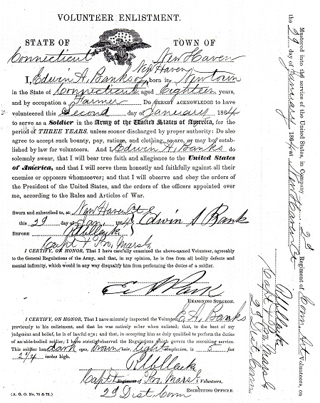 Civil War Service Record - Edwin Banks - Enlistment Paper