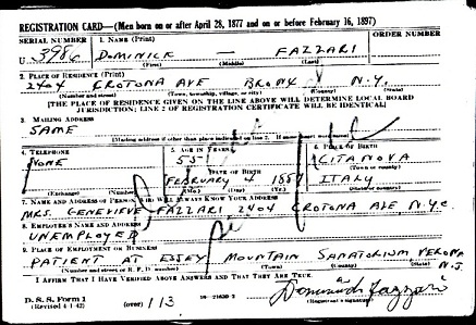 Domenico Fazzari - WWII Draft Registration