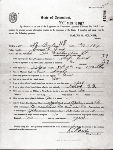 James Fox Connecticut Military Census of 1917