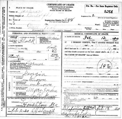 Dall Pool - Georgia Death Certificate
