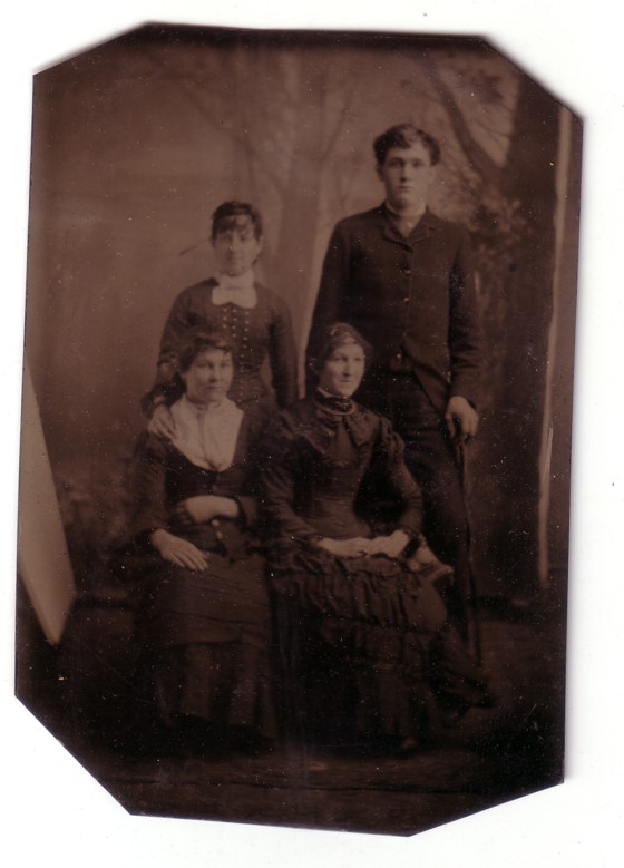 Sanders - Fryher Photo - Tin Type Photo - 3 women, one man before 1900