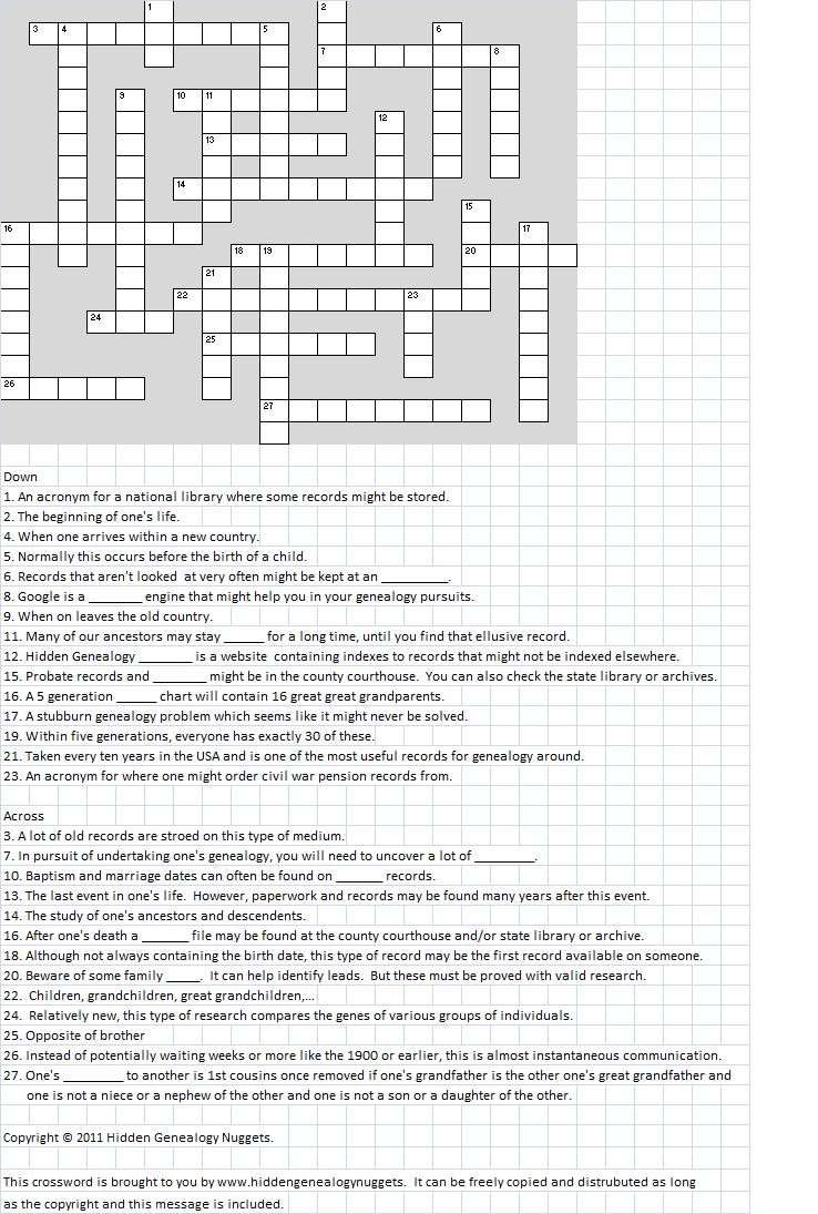 genealogy crossword puzzle